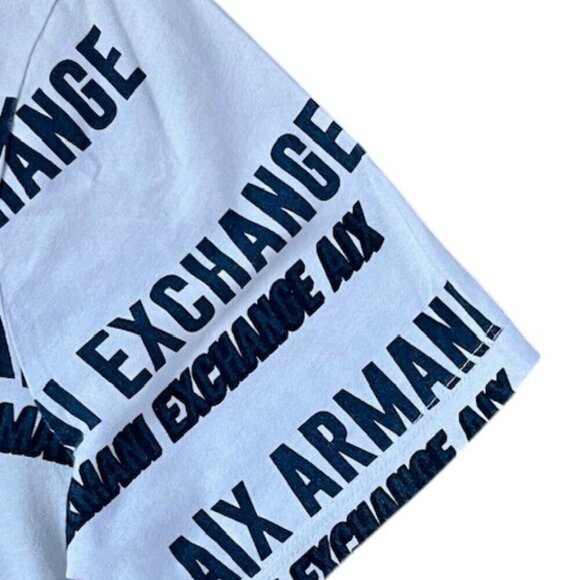 ARMANI EXCHANGE Men's All Over Logo White Navy Crew Neck T-Shirt Tee Size Small - Picture 2 of 7
